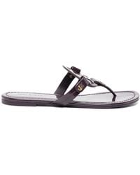 Tory Burch - Miller Logo-Plaque Leather Sandals - Lyst