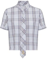Thom Browne - Plaid Check Poplin Tie Collar Blouse - Lyst