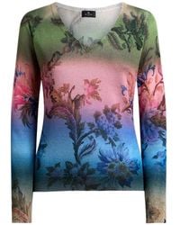 Etro - V-Neck Sweater With Degradé Floral-Motif - Lyst