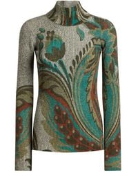 Etro - Gerippter Rollkragenpullover mit Paisley-Print - Lyst