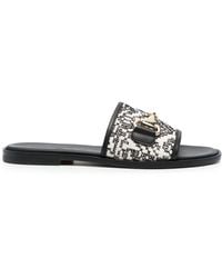 Doucal's - Embroidered-design Leather Slides - Lyst