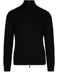 Emporio Armani - Zip-Front Grid-Pattern Cardigan - Lyst