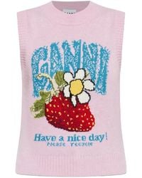 Ganni - Strawberry Intarsia-Knit Vest - Lyst