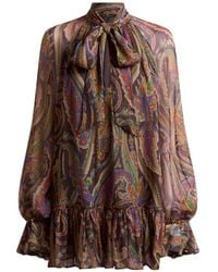 Etro - Silk Mini Dress With Ruffles And Paisley Motif - Lyst