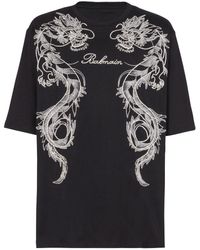 Balmain - Dragon-embroidered Cotton T-shirt - Lyst