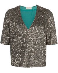 Zadig & Voltaire - Sequinned V-neck T-shirt - Lyst