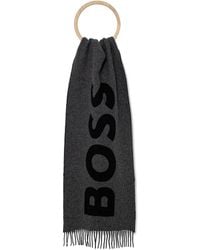 BOSS - Fringed Logo-Detail Scarf - Lyst