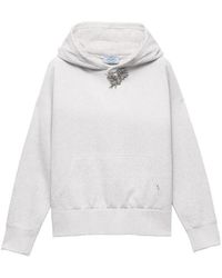 Prada - Cotton Fleece Hoodie With Jewel Brooch - Lyst