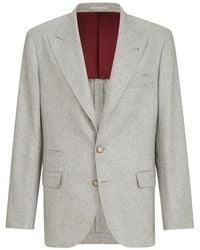 Brunello Cucinelli - Silk And Cashmere Cavalry Tweed Deconstructed Blazer With Large Peak Lapels - Lyst