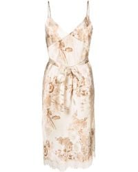 Gold Hawk - Floral-print Lace-detail Silk Dress - Lyst