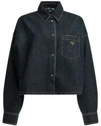 Prada - Chaqueta Vaquera Con Placa Del Logo - Lyst