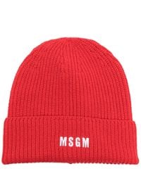 MSGM - Strickmütze Mit Logo-Stickerei - Lyst