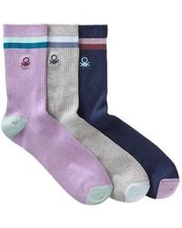 Benetton - Logo-Motif Ribbed Socks (Set Of Three) - Lyst