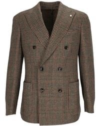 Luigi Bianchi - Check-Pattern Double-Breasted Blazer - Lyst