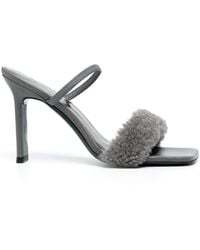 BY FAR - Shearling Strap Open Toe Heels - Lyst