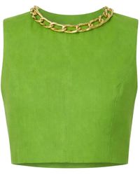 Elisabetta Franchi - Linen-Blend Top With Jewel Chain - Lyst