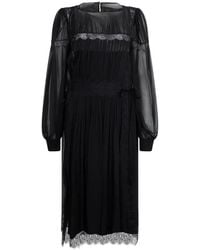 Alberta Ferretti - Lace-Trimmed Silk Midi Dress - Lyst
