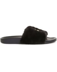 Versace Jeans Couture - Faux-Fur Embroidered Logo Slides - Lyst