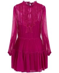 Alberta Ferretti - Lace-Trimmed Pleated Mini Dress - Lyst