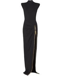 Balmain - Long Jersey Dress With Zip - Lyst