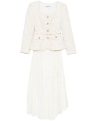 Self-Portrait - Bouclé-Knit Pleated Midi Dress - Lyst