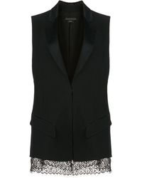 Kiki de Montparnasse Sleeveless Lace Hem Silk Tuxedo Jacket - Black