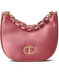 Twinset - Croissant Satijnen Schoudertas Verfraaid Met Kristallen - Lyst