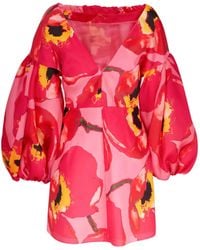 Carolina Herrera - Puff-Sleeved Floral Mini Dress - Lyst