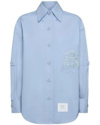 Thom Browne - Solid Poplin Crest Embroidery Armband Supersized Shirt - Lyst