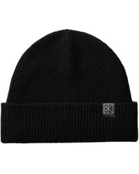 Calvin Klein - Ribbed-Knit Logo-Patch Beanie Hat - Lyst