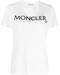 Moncler - Embroidered-logo Cotton T-shirt - Lyst