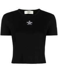 Fendi - Cropped-T-Shirt mit Logo-Stickerei - Lyst