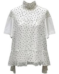 Sacai - Polka-Dot Ruffled T-Shirt - Lyst