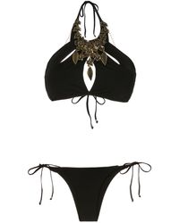 Amir Slama Feathers Necklace Bikini Set - Black