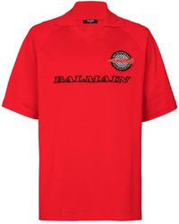 Balmain - Logo-patch Cotton Polo Shirt - Lyst