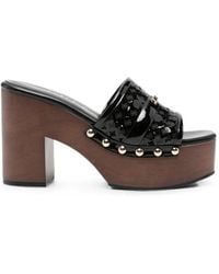 Guess - Logo-Plaque Studded Platform Sandals - Lyst
