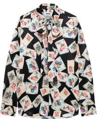 MSGM - Playing-Card-Print Pussy-Bow Blouse - Lyst