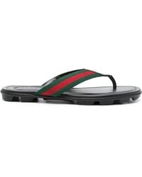 Gucci - Zehensandale Aus Leder Mit Webdetail, Grösse - Lyst