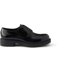 Prada - Chocolate Brushed Leather Derby Shoes - Lyst