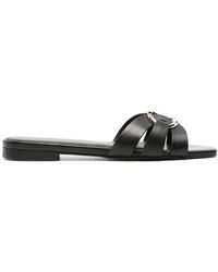 Twin Set - Oval T-plaque Leather Slides - Lyst