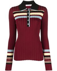 Wales Bonner - Wander Striped Ribbed-knit Polo Top - Lyst