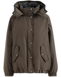 Brunello Cucinelli - Techno Cotton Taffeta Outerwear Jacket With Detachable Knit Hood And Shiny Zipper Pull - Lyst