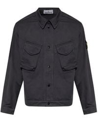 Stone Island - Geknöpfte Jacke Mit Logo-Patch - Lyst