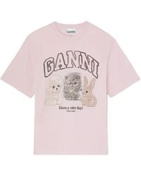 Ganni - Animal-Print T-Shirt - Lyst