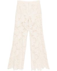 Sandro - Floral-Embroidered Lace-Detail Trousers - Lyst