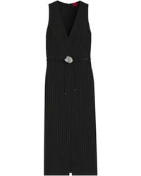 HUGO - Pinstripe-Pattern Floral-Embellished Midi Dress - Lyst
