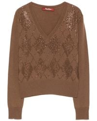 Max Mara - Argyle-Pattern Stud-Embellished Sweater - Lyst