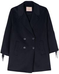 Twin Set - Fringed Double-breasted Coat - Lyst