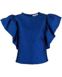 Koche - Ruffle-Sleeve Crew Neck Top - Lyst