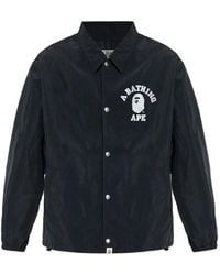 A Bathing Ape - Logo-Detail Long-Sleeve Overshirt - Lyst